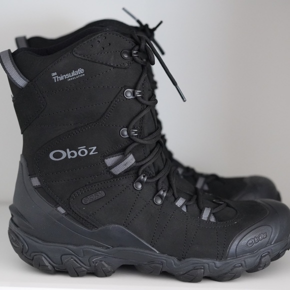 Oboz Bridger 10" Insulated Winter Snow B-Dry Waterproof Black Boots Men 10 - Picture 2 of 4
